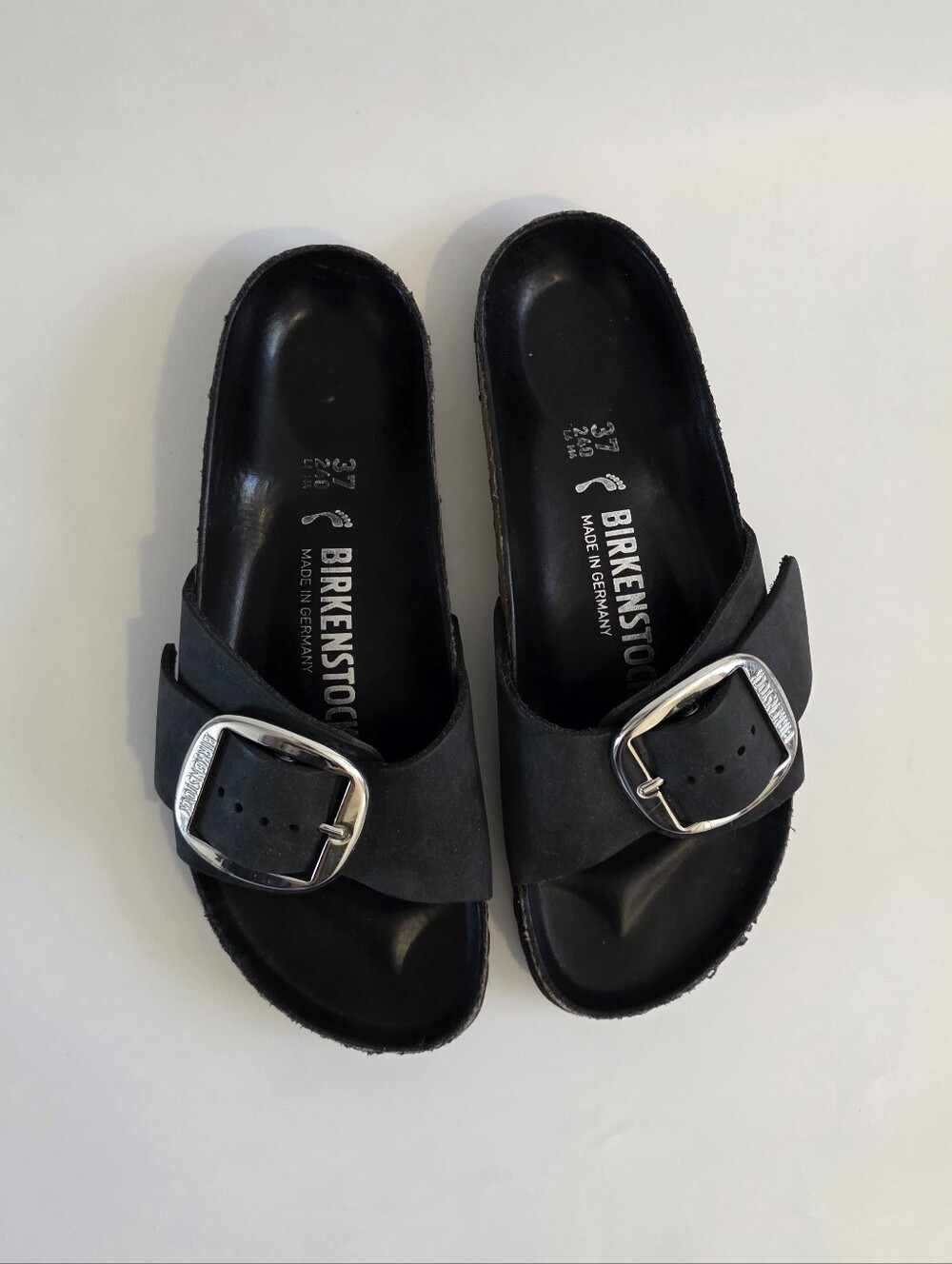 Birkenstock Madrid Big Buckle Slide Black Leather Sandal Women's Size 37